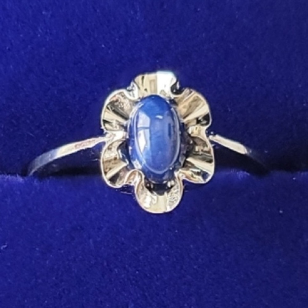 Vintage 10K Solid White Gold Genuine Lindy Star Blue Sapphire Ring Size 5.5 - Picture 5 of 14